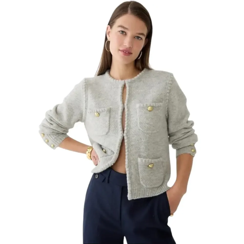 J. Crew Gray Odette Cardigan Sweater Crochet Lady Jacket